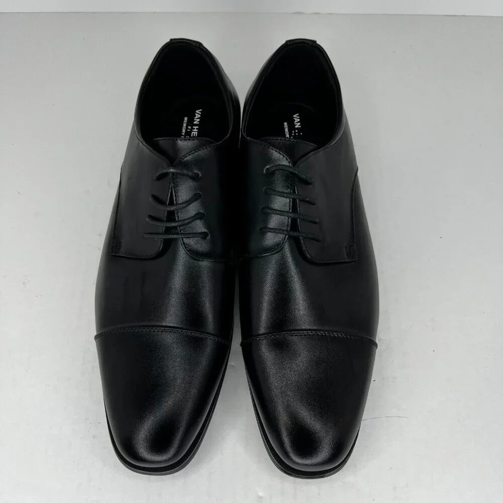 Van Heusen Mens TRKW Black Oxford Leather Almond Toe Size 10.5W Dress Shoes